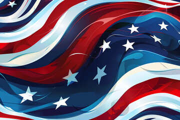 Patriotic abstract waves in red, white, and blue representing the flag for Memorial Day.