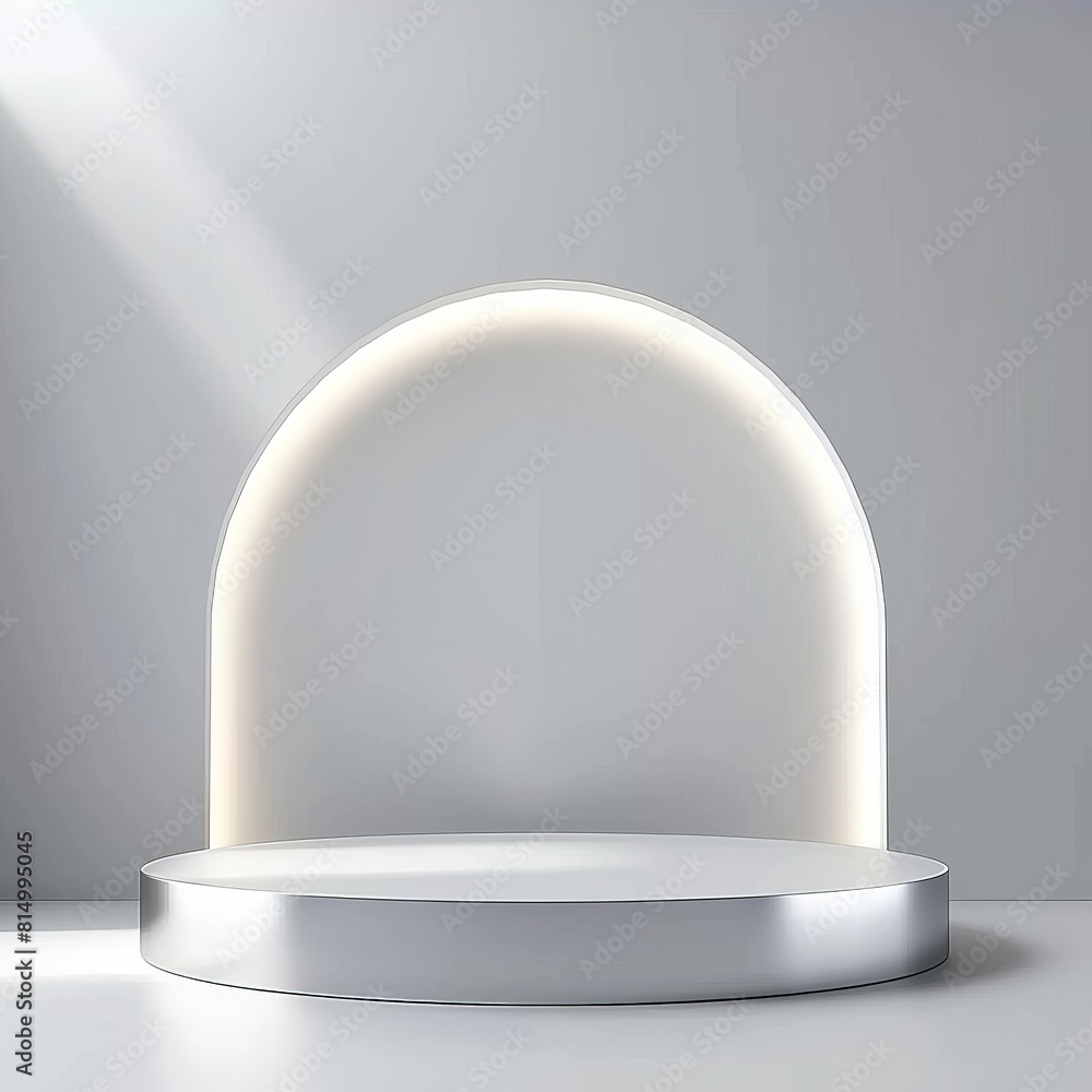 Poster 3d rendering of empty silver podium with spotlight.