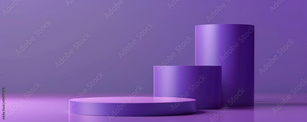 Poster 3d rendering of purple podium. abstract minimal scene with empty pedestal. futuristic platform for p