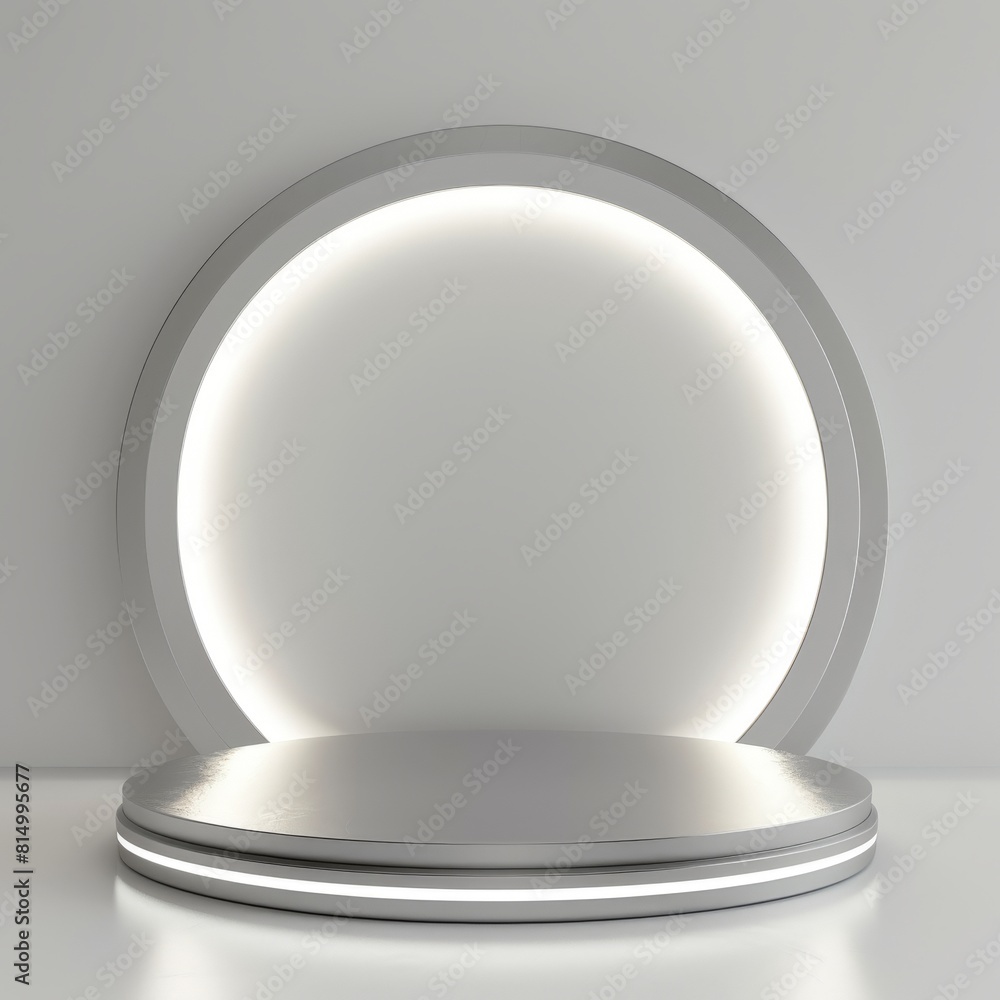 Poster 3d rendering. futuristic empty stage, podium for product showcase with light circle.