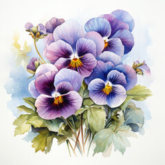 Watercolor Pansy Illustration, Generative Ai