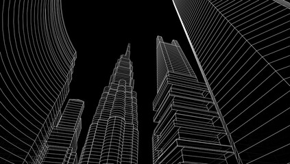 Modern city sketch 3d rendering