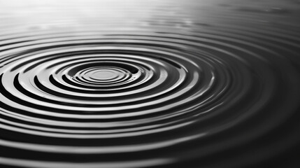 High-definition image of a ripple in a pond, abstractly representing cow skin with concentric circles in black and white, suggesting tranquility and the interplay of light and shadow.