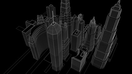 Modern city sketch 3d rendering