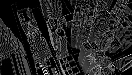 Modern city sketch 3d rendering