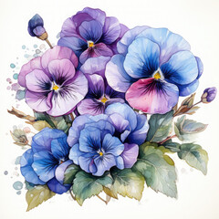 Watercolor Pansy Illustration, Generative Ai