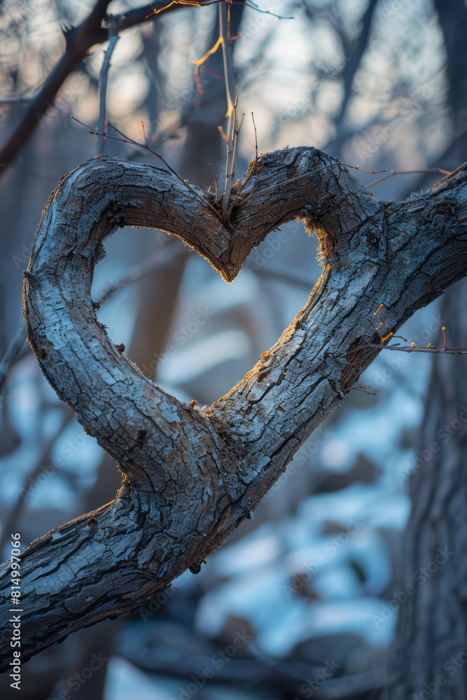 Poster image of intertwined tree branches forming the shape of a heart, emphasizing love and connection wit