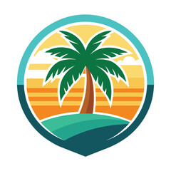 Vector logo design template with palm tree - abstract summer and vacation badge and emblem for holiday rentals, travel services, tropical spa and beauty