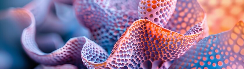 A close up of a coral reef with a purple and orange coral