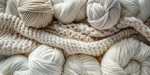 Woolen yarns for knitting. Knitted woolen background