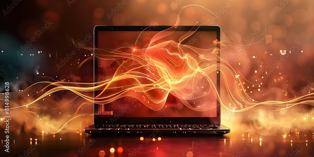 Poster abstract futuristic laptop with ai cloud computing and digital interface technology. concept artific
