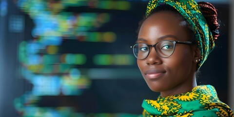 Focused Afro woman programmer dedicated to software development. Concept Software Development, Afro Woman, Dedicated Programmer