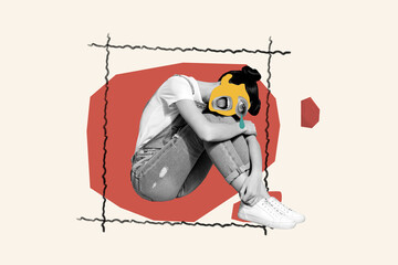 Composite collage picture image of sad female crying tears suffer therapy mental health unusual fantasy billboard comics zine