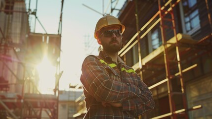 Confident Construction Worker at Sunrise