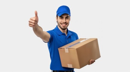 Friendly Delivery Man Giving Thumbs Up.