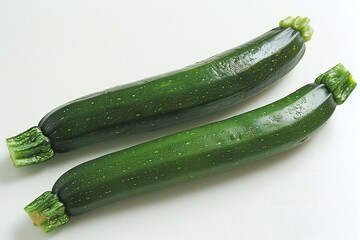 Depicting a two long zucchini on a white background, high quality, high resolution