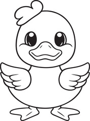 Kawaii duck, cartoon character, cute lines and colorful coloring pages.