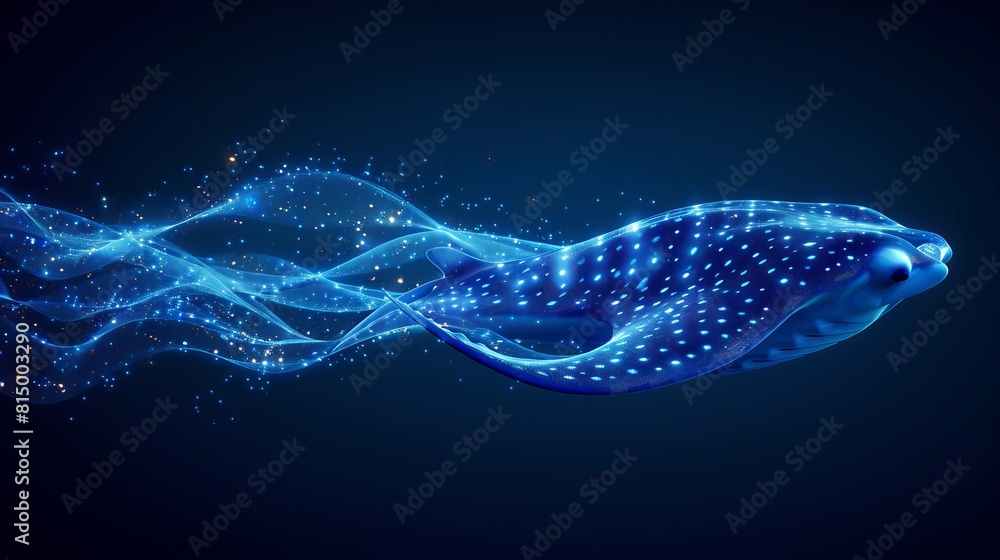 Poster depicting the ocean and a manta ray, this abstract low poly background features a plexus of lines, t