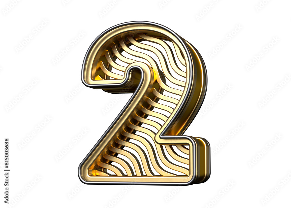 Poster premium gold typography number 2 with wavy line pattern. great for headlines, posters, web ads or pr