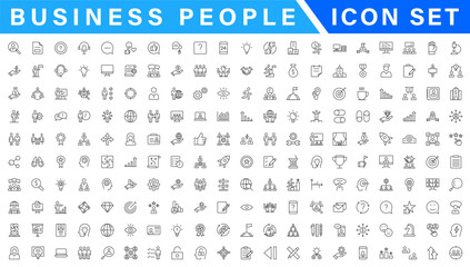 Business people line icons set. Businessman outline icons collection. Teamwork, human resources, meeting, partnership, meeting, work group, success, resume - stock vecto