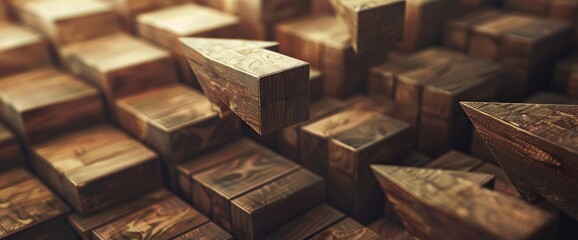 Arrows Rise And Fall On Wooden Blocks, Symbolizing Financial Fluctuations,High Resolution