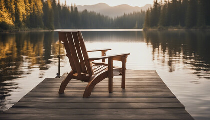Chair on Dock at Alice Lake in Late Afternoon
