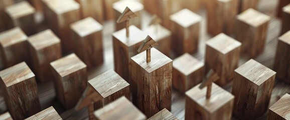 Arrows Rise And Fall On Wooden Blocks, Symbolizing Financial Fluctuations,High Resolution