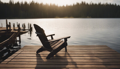 Chair on Dock at Alice Lake in Late Afternoon
