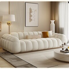 Elegant French Living Room: White Cashmere Sofa in Simple Décor