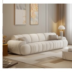 Elegant French Living Room: White Cashmere Sofa in Simple Décor