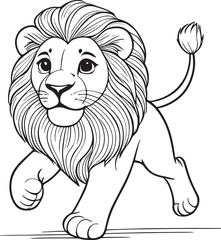 Kawaii lion, cartoon character, cute lines and colorful coloring pages.