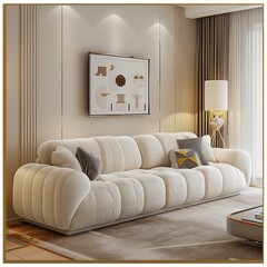 Elegant French Living Room: White Cashmere Sofa in Simple Décor