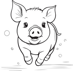Kawaii pig, cartoon character, cute lines and colorful coloring pages.