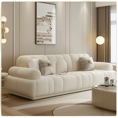 Elegant French Living Room: White Cashmere Sofa in Simple Décor