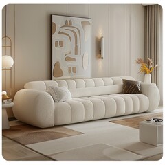 Elegant French Living Room: White Cashmere Sofa in Simple Décor