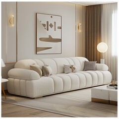 Elegant French Living Room: White Cashmere Sofa in Simple Décor
