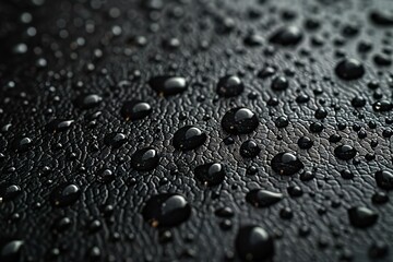 Water droplets on a black surface, high quality, high resolution