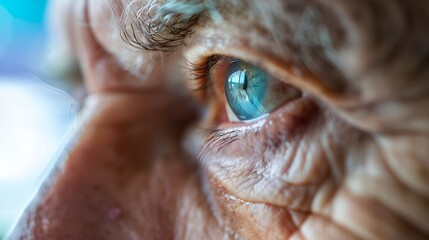 Naklejka premium Close-up View of an Elderly Person's Eye Reflecting Wisdom and Time. Emotional Depth Captured in High Detail. Perfect for Healthcare and Senior Life. AI