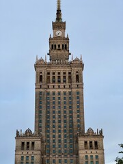 Obraz premium Photo of the Palace of Culture in Warsaw, Poland, urban architecture, high-rise building, landmark, building