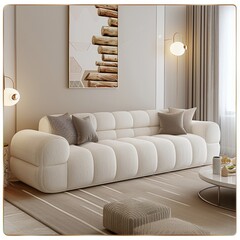 Elegant French Living Room: White Cashmere Sofa in Simple Décor