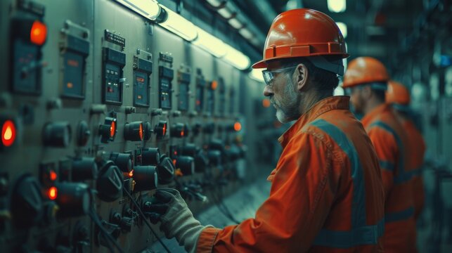 Engineers conducting a final inspection before the factory's electrical system goes live.