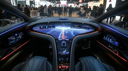 Modern electric car speedometer dashboard interior view