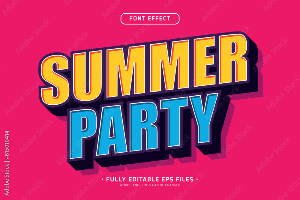 Fototapete 3d summer party text effect, vibrant and colorful embossed font style effect for summer event poster