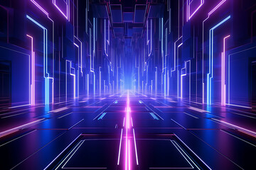 3D abstract background with neon lights. 3d illustration. Futuristic corridor