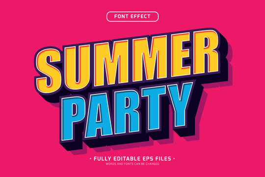 3d summer party text effect, vibrant and colorful embossed font style effect for summer event poster design