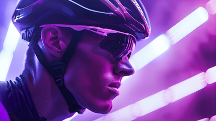 portrait of bicycle athlete wearing aero helmet focus close up bicycle racer wallpaper copy space