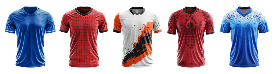 set of soccer jerseys with front view, generated ai
