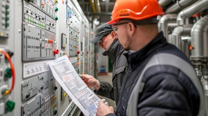 Electrical engineers planning the layout for new production units.