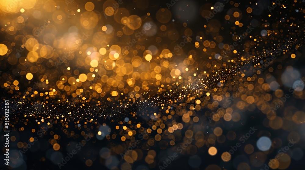 Poster scattered golden particles against a dark backdrop create a festive background or design element.
