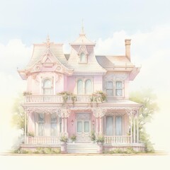 Fototapeta premium A beautiful, detailed watercolor painting of a Victorian-style house